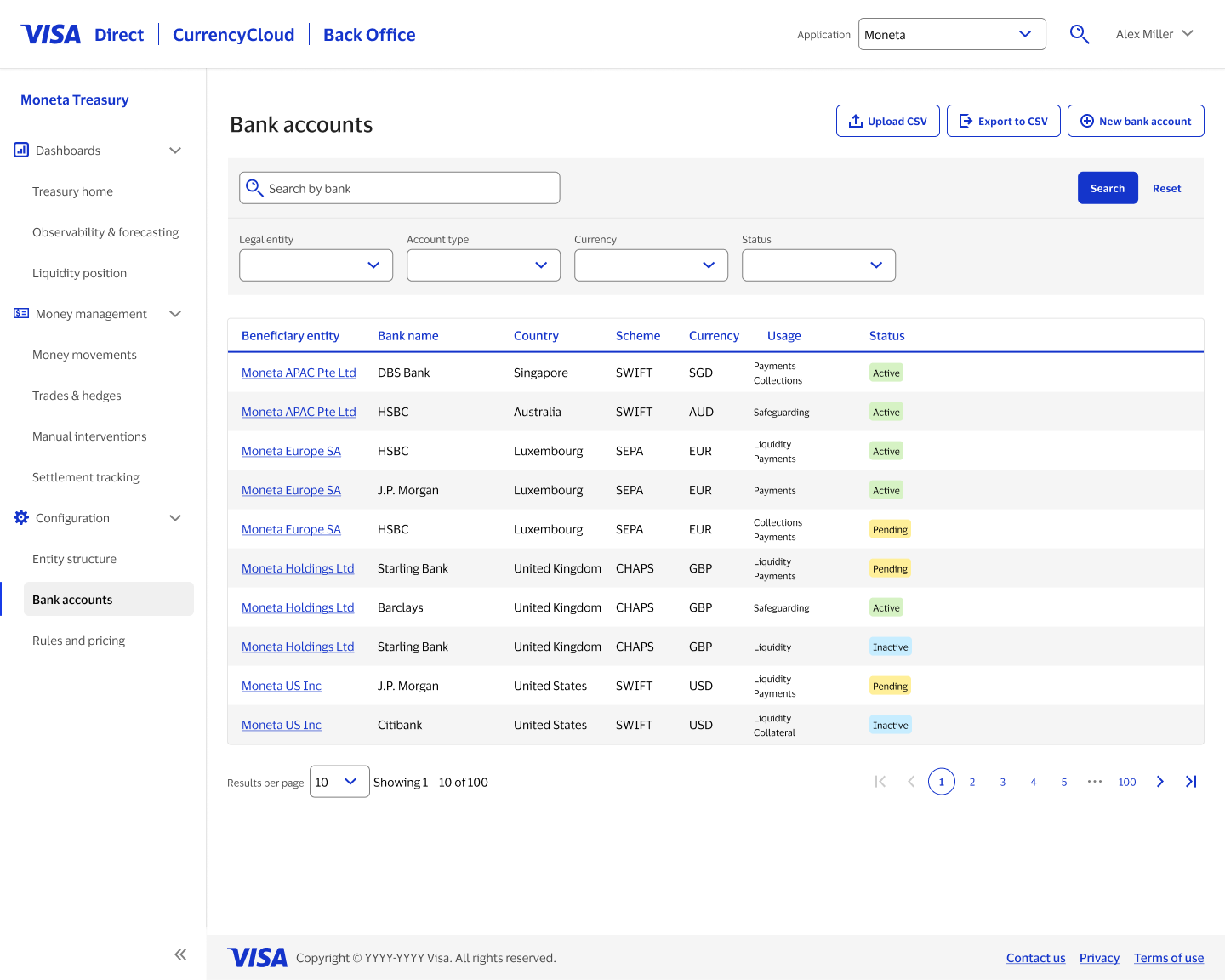 Production: bank accounts list